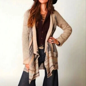 Free People Size XS Cardigan Sweater Wool Mohair Acrylic Blend Beige Striped